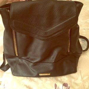 Black Rampage Faux Leather Backpack w/Gold Zippers