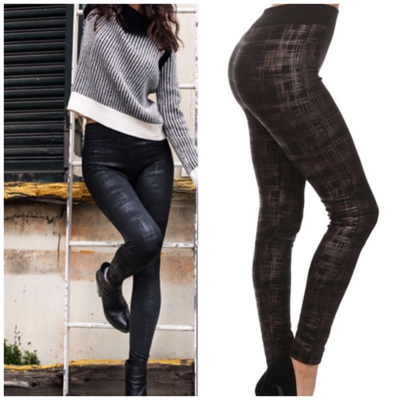 Best plaid foil print High Waist fleece leggings - Picture 2 of 4