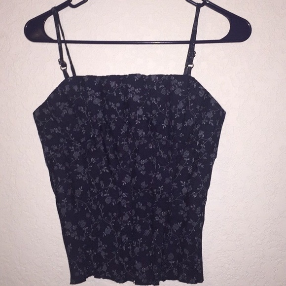 Floral Navy Blue Tank Top Adjustable Straps