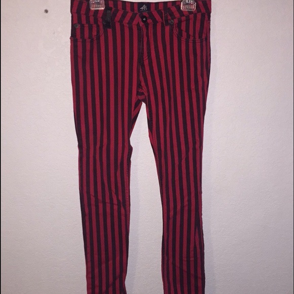 Steampunk Red & Black Striped Jeans Authentic Icon