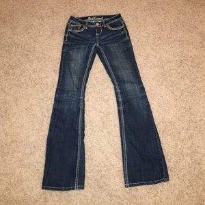 Red camel boot cut jeans