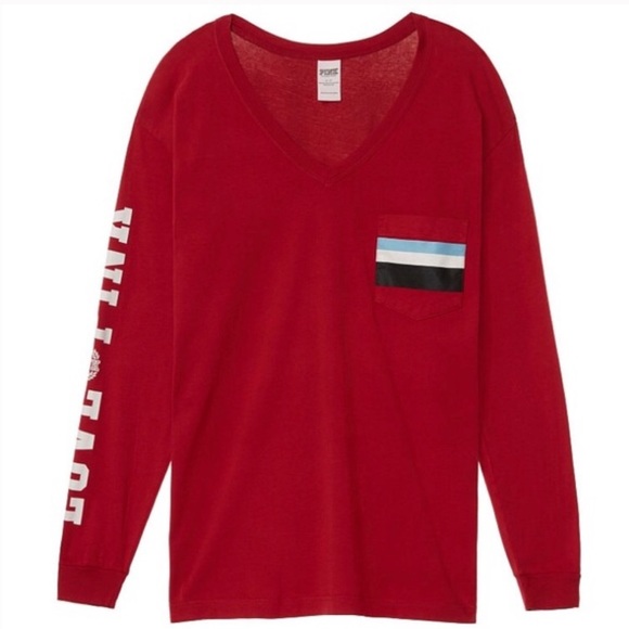 PINK Victoria's Secret Tops - Pink Victoria Secret Campus V-Neck Red A201