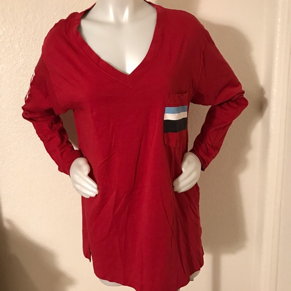 Pink Victoria Secret Campus V-Neck Red A201 - Picture 2 of 4