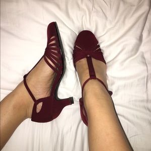 Burgundy mini strap heels
