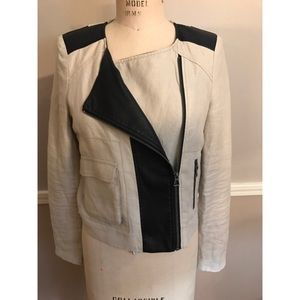 Linen and Faux Leather Moto Jacket