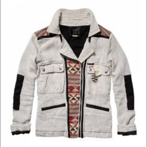 Maison Scotch jute/leather/ikat jacket