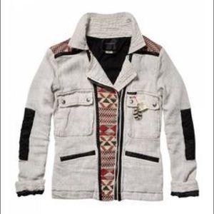 Maison Scotch jute/leather/ikat jacket
