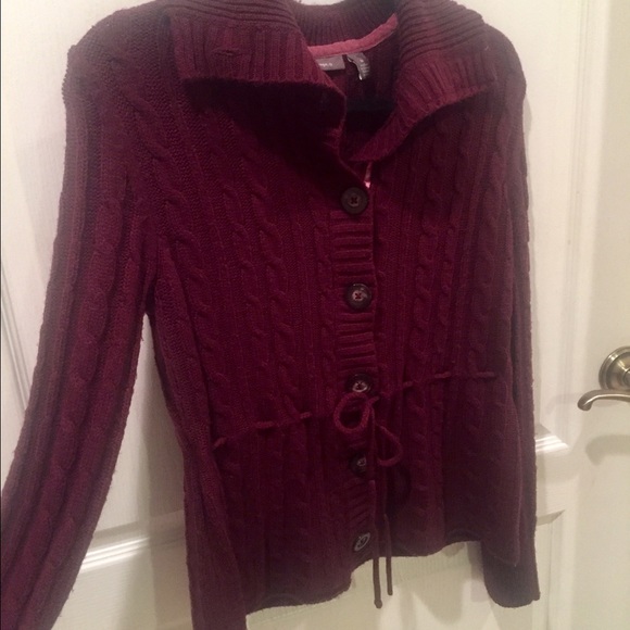 Apt. 9, Wine-Drawstring Cardigan Sweater-Medium