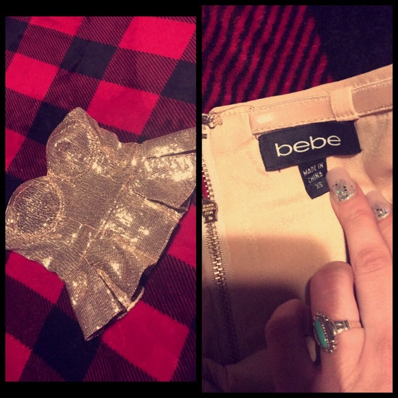 All over strapless sequin gold top.