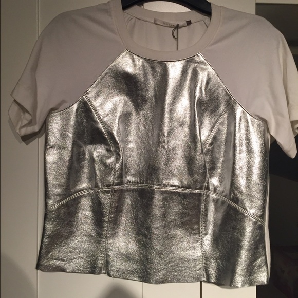 Elaine Kim Metallic leather cut out shirt