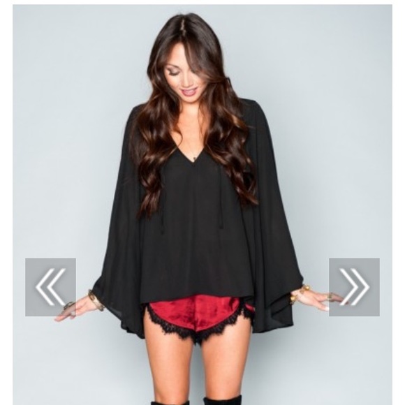 Show Me Your Mumu Bardot Top in Black Crisp Silk