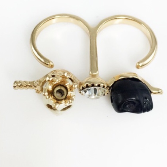 🆑Skull & Crystal Double Ring by Adia Kibur - Picture 3 of 5