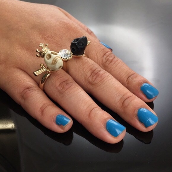 🆑Skull & Crystal Double Ring by Adia Kibur - Picture 2 of 5