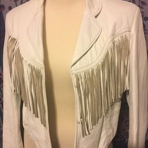 Vintage White Leather Fringe BABE Jacket