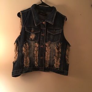 Denim distressed vest