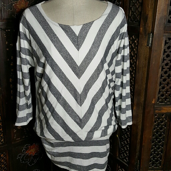 White House Black Market Tops - Silver and white stretchy Top