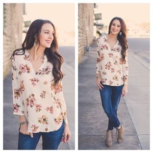 Secret Bloom Blouse Top in Black Multi Floral Linen Blend main image 0