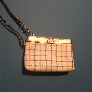 White Plaid Leather Coach Wristlet