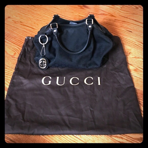 Authentic Gucci GG Black Canvas Sukey Medium Tote