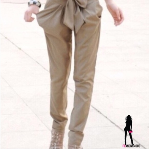 Camel Polished Cotton Bow Pants S L - Picture 2 of 3