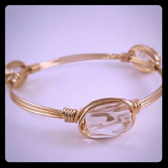 Clear Quartz Wire Wrapped Bangle Gold