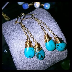 Gold and Turquoise Teardrop Earrings