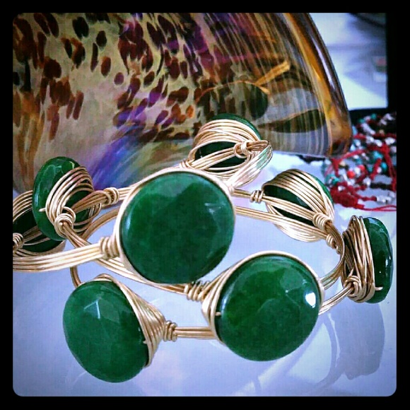 Jade Wire Wrapped Gold Bangle