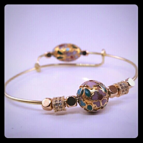 Cloisonne and Swaroski Bangle Adjustable