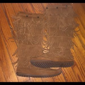 Tan Minnetonka Fringe Boots