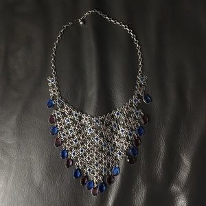 Statement necklace with purple and blue stones