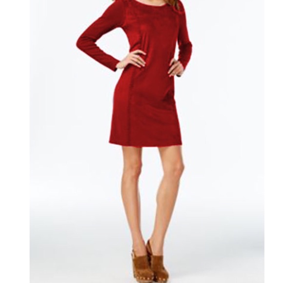 INC Red Faux Suede Lace Up Dress