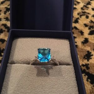 Princess cut blue topaz ring