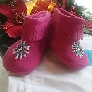 NWOT Pink Suede & Beaded Moccasins 6-12 months