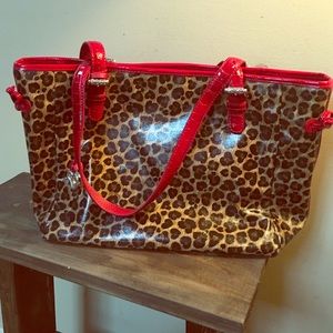 Leopard print/trimmed in red Brighton Tote