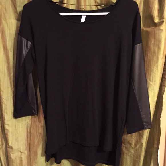 Black and Faux Leather Blouse