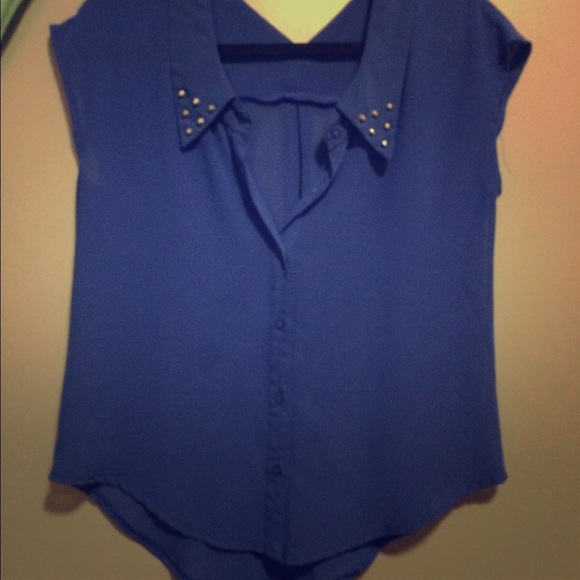Blue Blouse with cut out and stud detailing