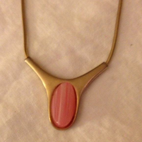 Gold Tone & Pink Stone Choker Necklace