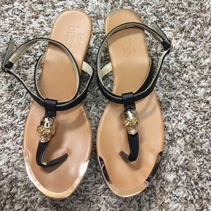 Black and gold platform cork sandals