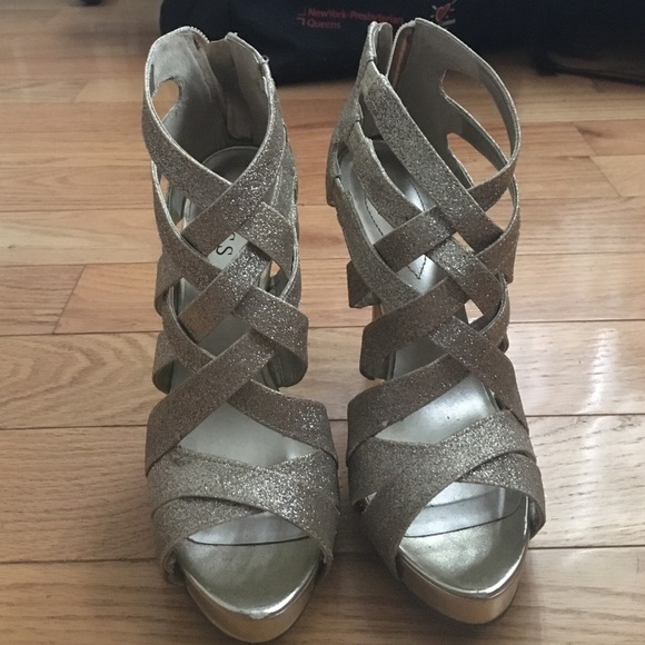 Guess Gold Glitter Strappy Heels