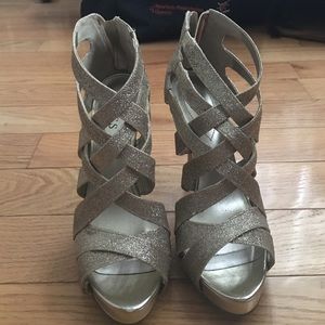 Guess Gold Glitter Strappy Heels