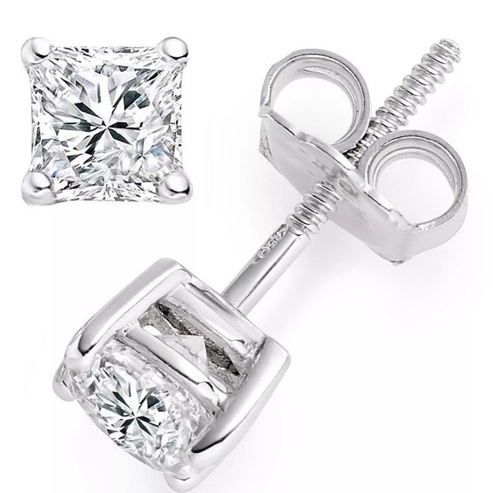 🎉2.0CT Simulated Princess Diamond 14K Stud