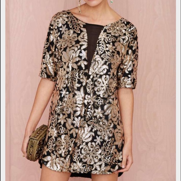 Black and Gold sequin shift dress