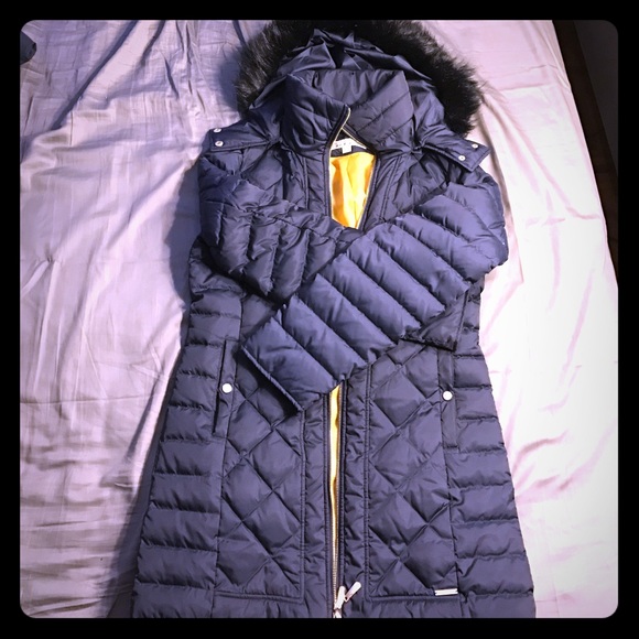 Kenneth Cole Dark Blue Faux Fur Lined Puffer