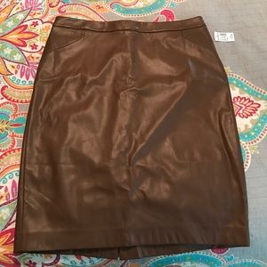 Brown leather pencil skirt
