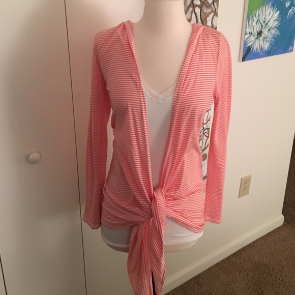 Piko coral/white stripe lightweight sweater