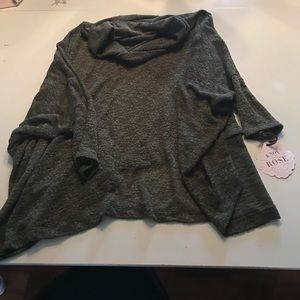 Sheer, army green detailed cowl neck