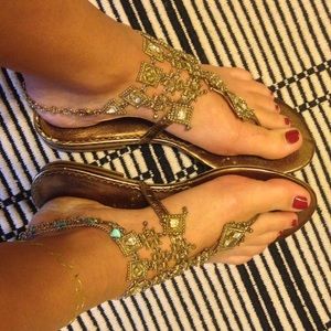 Gold jeweled sandals