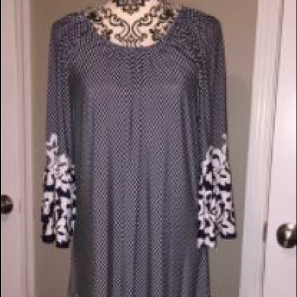 Navy and white dress.