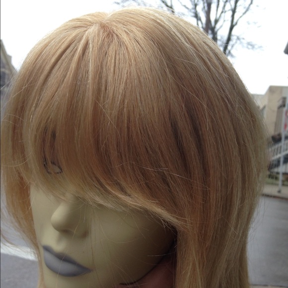 FREE WIG CAP blonde human hair Bangs main image 4