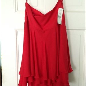 Ralph Lauren Red Silk Ruffle Skirt